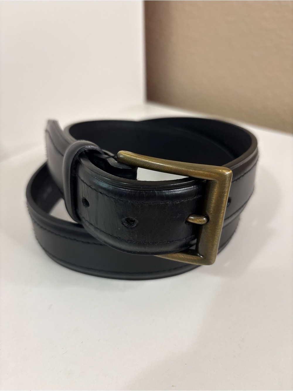 Dockers Black Leather Belt with Antique Brass Buckle